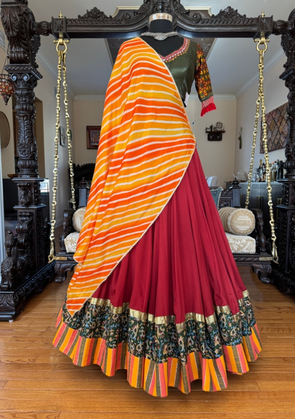 Maroon Green Orange Navratri Choli